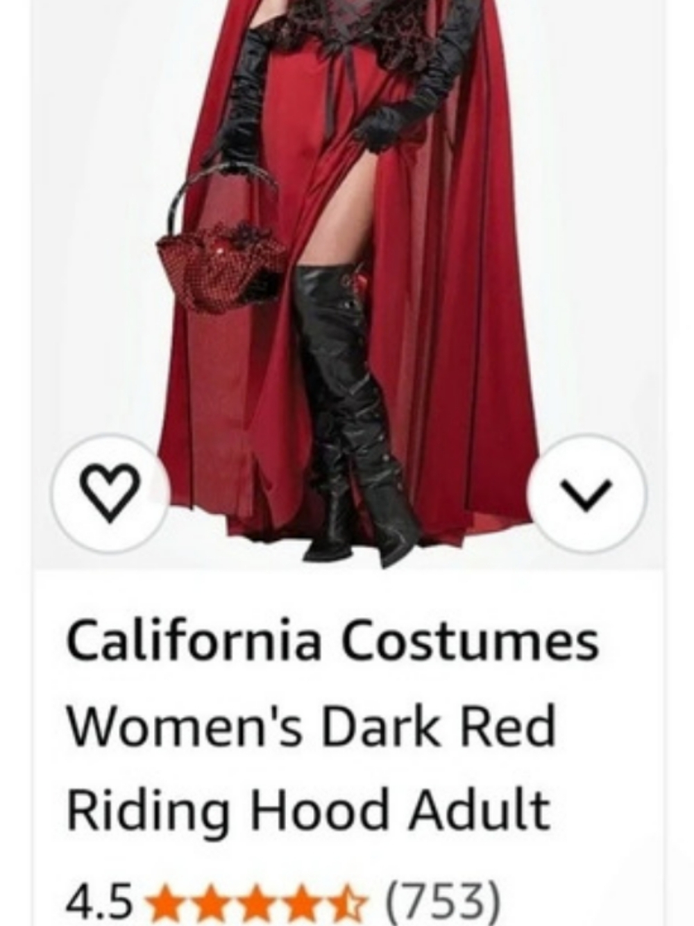 California Costumes Dark Red Riding Hood Adult Costume Red & Black